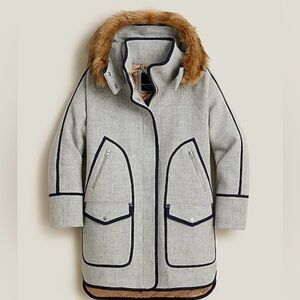 J Crew Summit Parka Italian Stadium Wool faux  Fur Trim